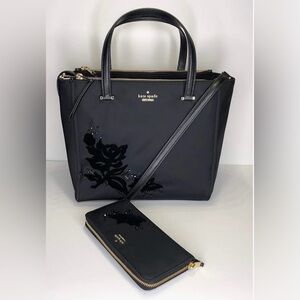 Kate Spade Black Embellished Purse & Matching Wallet NWT